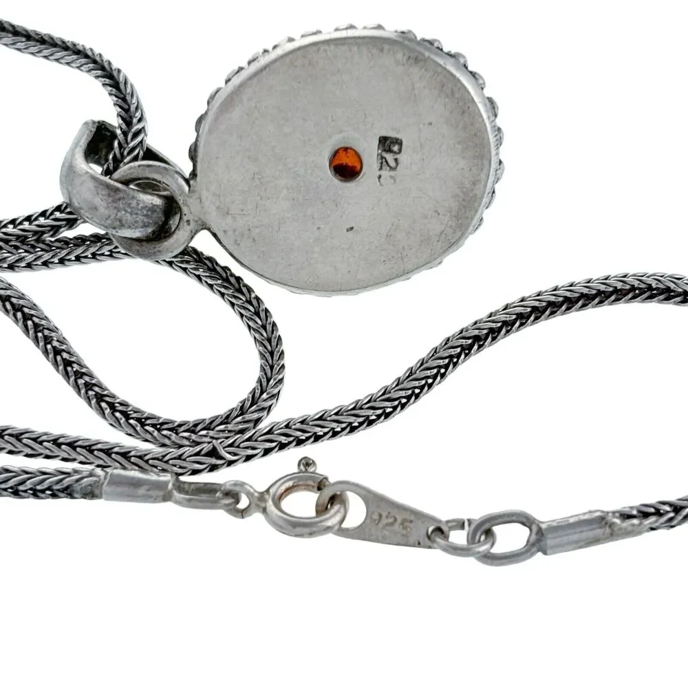 Vintage Sterling Silver 925 Amber Oval Pendant